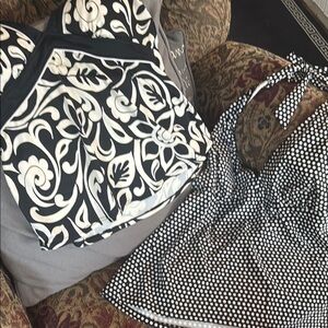 Black and White Floral and Polka Dot Swimsuit tankini tops size medium